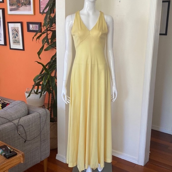 Vintage 70's Lemon Yellow Maxi Dress Size Small - Picture 2 of 7